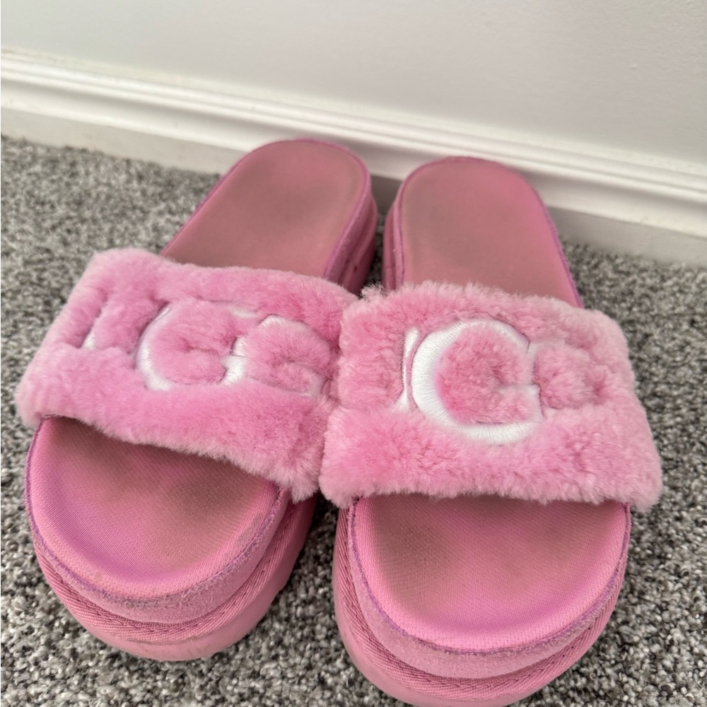 UGG Pink Fuzzy Slide Sandals